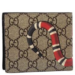 Gucci Beige GG Supreme Canvas Kingsnake Print Bifold Wallet