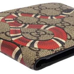Gucci Beige GG Supreme Canvas Kingsnake Print Bifold Wallet
