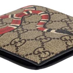Gucci Beige GG Supreme Canvas Kingsnake Print Bifold Wallet