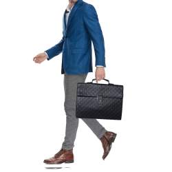 Pre Owned Gucci Black Guccissima Leather Combination Lock Briefcase