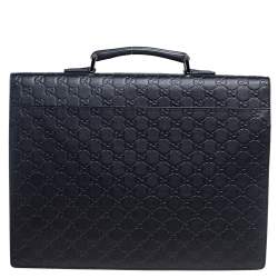 Pre Owned Gucci Black Guccissima Leather Combination Lock Briefcase