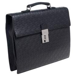 Pre Owned Gucci Black Guccissima Leather Combination Lock Briefcase