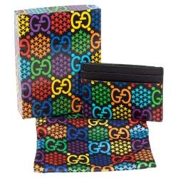 Pre Owned Gucci Multicolor GG Psychedelic Coated Canvas and Leather Card Holder