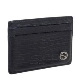 Gucci Black Leather Interlocking G Logo Card Case 