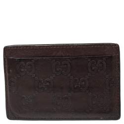 مملوكة مسبقًا حافظة بطاقات غوتشي جلد غوتشيسيما بني داكن