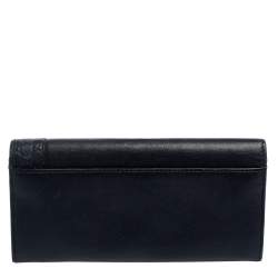 Pre Owned محفظة غوتشي طويلة قلاب جلد غوتشيسيما كحلي