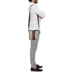 Gucci Beige/Black GG Supreme Canvas and Leather Vintage Web Messenger Bag