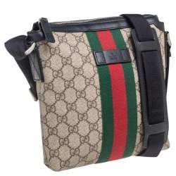 Gucci Beige/Black GG Supreme Canvas and Leather Vintage Web Messenger Bag