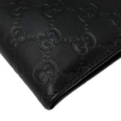Pre Owned محفظة غوتشي جلد غوتشيسيما أسود ثنائي الطي