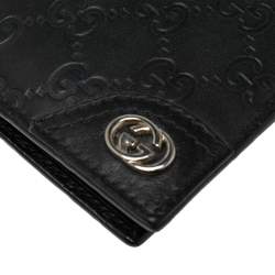 Pre Owned محفظة غوتشي جلد غوتشيسيما أسود ثنائي الطي