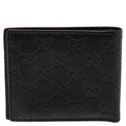 Pre Owned محفظة غوتشي جلد غوتشيسيما أسود ثنائي الطي