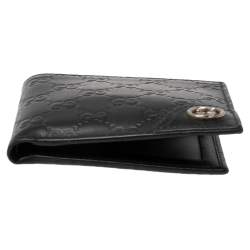 Pre Owned محفظة غوتشي جلد غوتشيسيما أسود ثنائي الطي