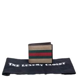 Gucci Brown Leather and Canvas Web Bifold Wallet
