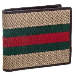 Gucci Brown Leather and Canvas Web Bifold Wallet
