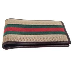 Gucci Brown Leather and Canvas Web Bifold Wallet