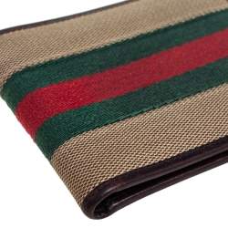 Gucci Brown Leather and Canvas Web Bifold Wallet