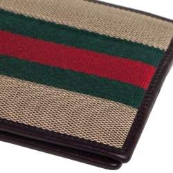 Gucci Brown Leather and Canvas Web Bifold Wallet