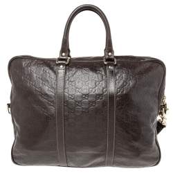 Gucci Brown GG Embossed Leather Briefcase