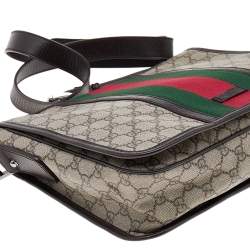 Gucci Beige/Brown GG Supreme Canvas And Leather Web Detail Messenger Bag