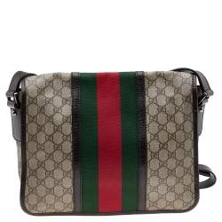 Gucci Beige/Brown GG Supreme Canvas And Leather Web Detail Messenger Bag