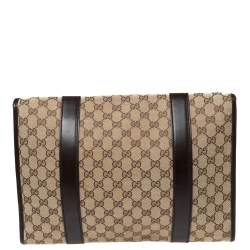 Pre Owned Gucci Beige/Brown GG Canvas And Leather Laptop Briefcase