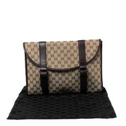 Pre Owned Gucci Beige/Brown GG Canvas And Leather Laptop Briefcase