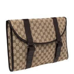 Pre Owned Gucci Beige/Brown GG Canvas And Leather Laptop Briefcase