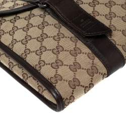 Pre Owned Gucci Beige/Brown GG Canvas And Leather Laptop Briefcase