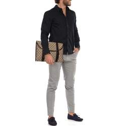 Pre Owned Gucci Beige/Brown GG Canvas And Leather Laptop Briefcase