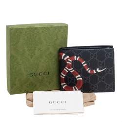 Gucci Black GG Supreme Canvas Kingsnake Print Bifold Wallet