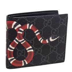 Gucci Black GG Supreme Canvas Kingsnake Print Bifold Wallet
