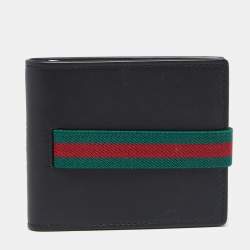 Gucci Black Leather Web Elastic Wallet