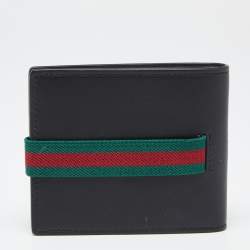 Gucci Black Leather Web Elastic Wallet