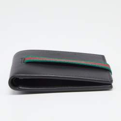 Gucci Black Leather Web Elastic Wallet