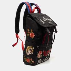 مملوكة مسبقًا حقيبة ظهر غوتشي كانفاس أسود مطرز