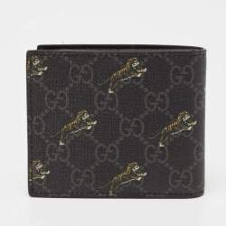 Gucci Black/Grey GG Supreme Canvas Tiger Print Bifold Wallet