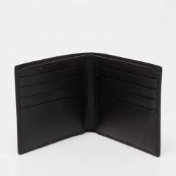 GUCCI 451240 GG Supreme Monogram Canvas Black Leather Bi Fold Wallet
