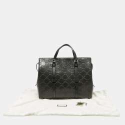 Pre Owned Gucci Black Perforated GG Embossed Leather Tote