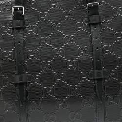 Pre Owned Gucci Black Perforated GG Embossed Leather Tote