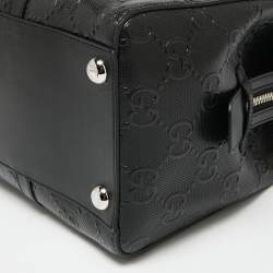 Pre Owned Gucci Black Perforated GG Embossed Leather Tote