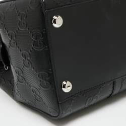 Pre Owned Gucci Black Perforated GG Embossed Leather Tote