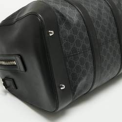 Pre Owned Gucci Black GG Supreme Canvas And Leather Large Carry On Duffel Bag
