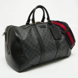 Pre Owned Gucci Black GG Supreme Canvas And Leather Large Carry On Duffel Bag