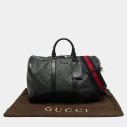 Pre Owned Gucci Black GG Supreme Canvas And Leather Large Carry On Duffel Bag