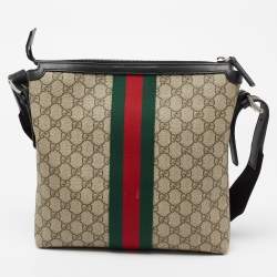 Gucci Beige/Black GG Supreme Canvas And Leather Web Messenger Bag