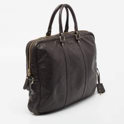 Pre Owned Gucci Dark Brown Guccissima Leather Briefcase Bag