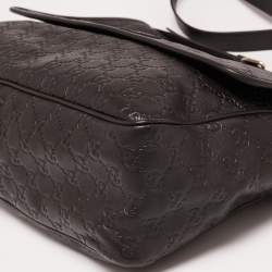 Pre Owned Gucci Dark Brown Guccissima Leather Messenger Bag