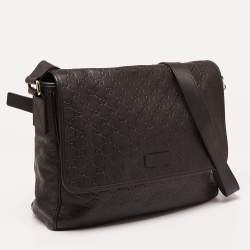 Pre Owned Gucci Dark Brown Guccissima Leather Messenger Bag