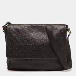 Pre Owned Gucci Dark Brown Guccissima Leather Messenger Bag