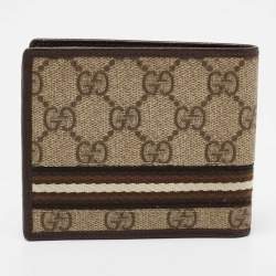 Gucci Beige GG Supreme Canvas and Leather Web Bifold Wallet